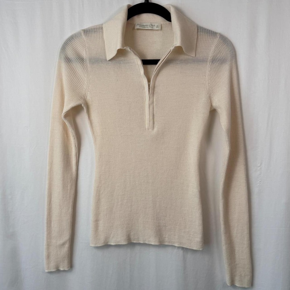 Abercrombie & Fitch Cream 100% Merino Wool Quarter Zip Size XS